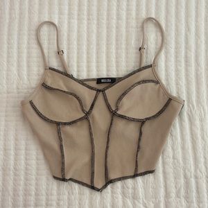 Nude Black Outline Cami Cropped Top